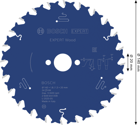BoschEXPERT 木工圆锯片 140mm 24 齿。